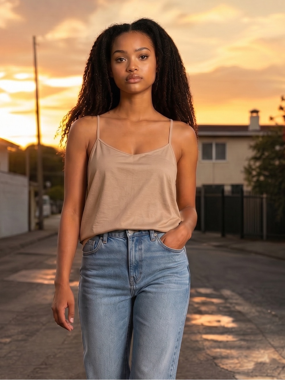 A New Day Tan Crop Fitted Camisole